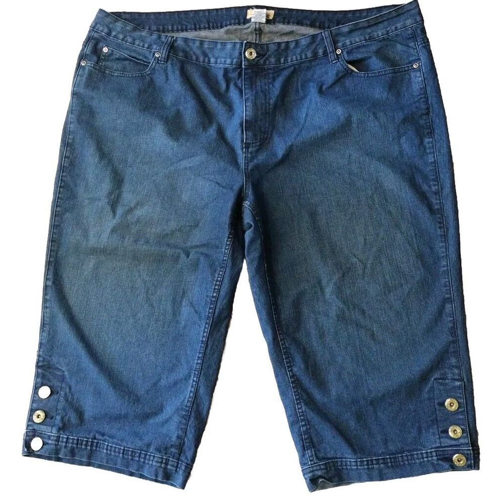 Jane Doe Bermuda Women 22 Blue Denim Dark Wash Mid Rise Straight Leg 18" Inseam